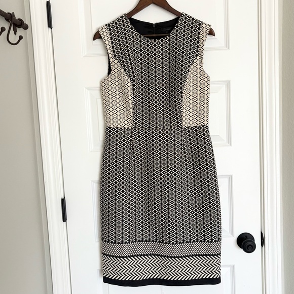 J. CREW  Geometric Panel Shift Dress | Black • Cream | Size 8 - Picture 2 of 8